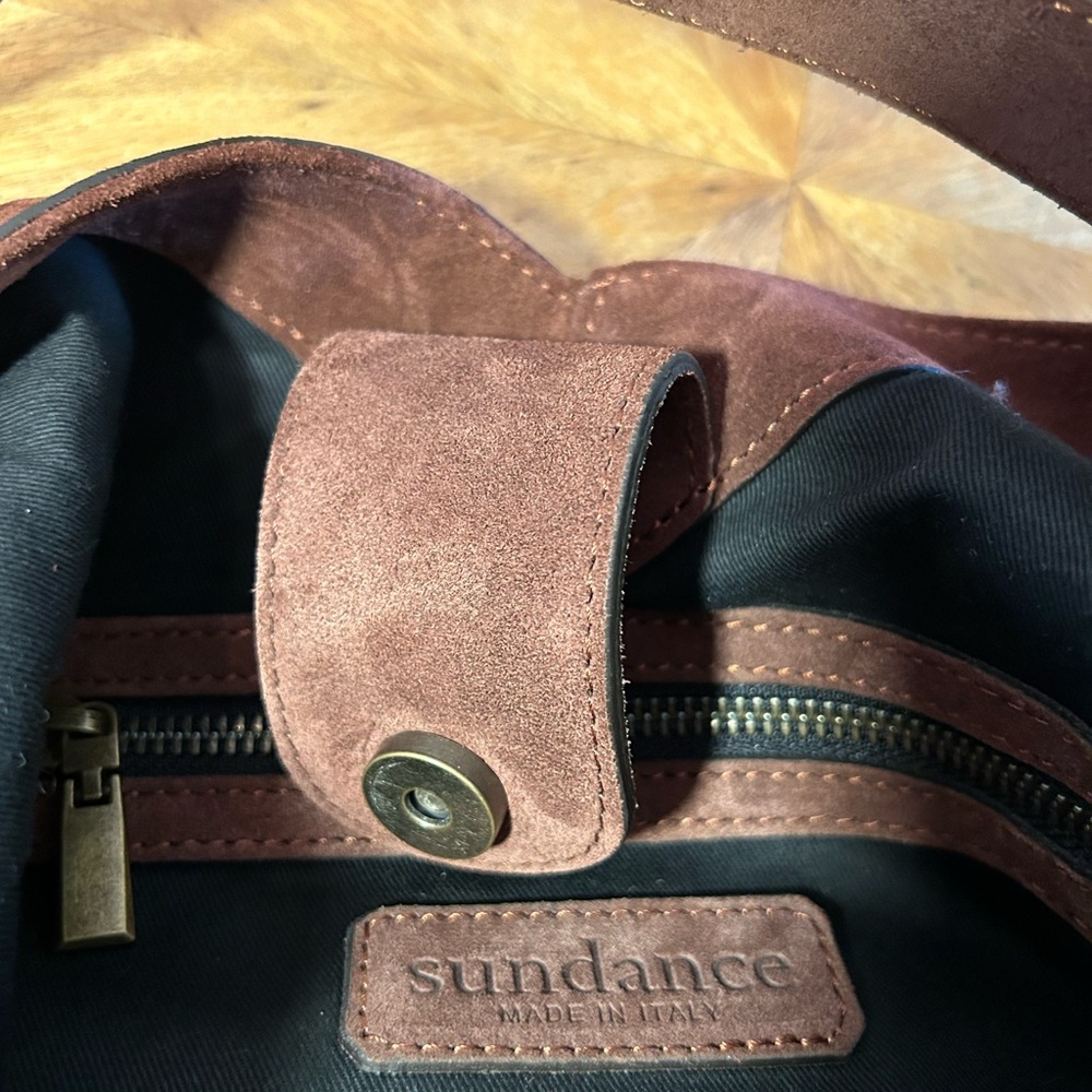 Sundance Origami Italian Suede Bag -  Brown, zip pockets inside and out. EUC - Picture 7 of 13